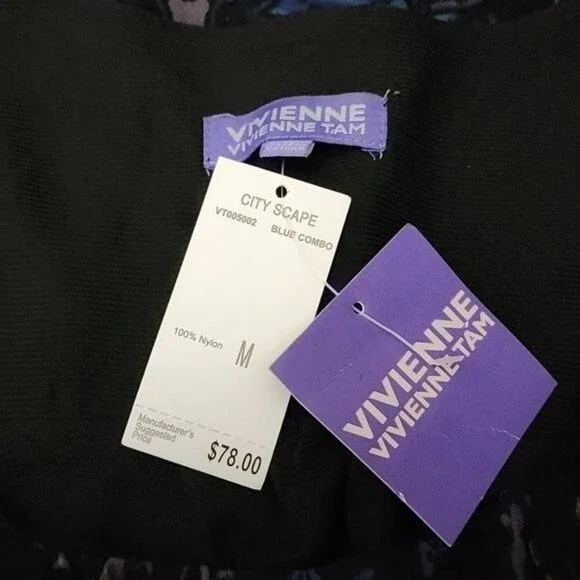 Vivienne Tam City Scape Blue Combo Dress Size Medium NWT - Picture 14 of 15